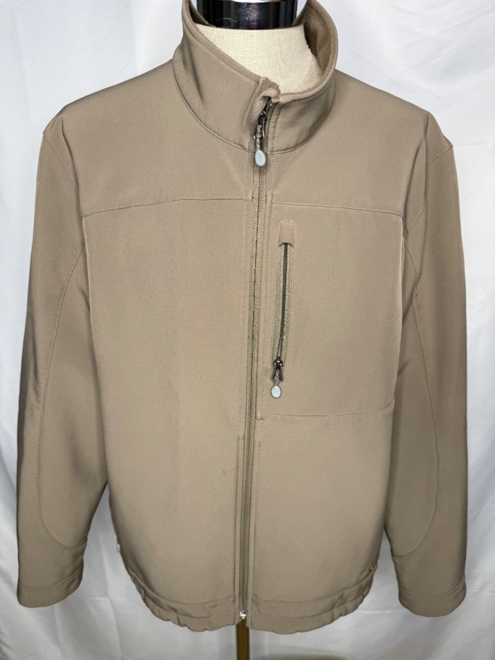 L.L.Bean Mens XXL Beige Softshell Jacket Full-Zip Midweight Fleece Lined